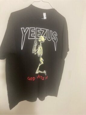 Yeezy Black Graphic Tee with Yellow Skeleton & Red Text